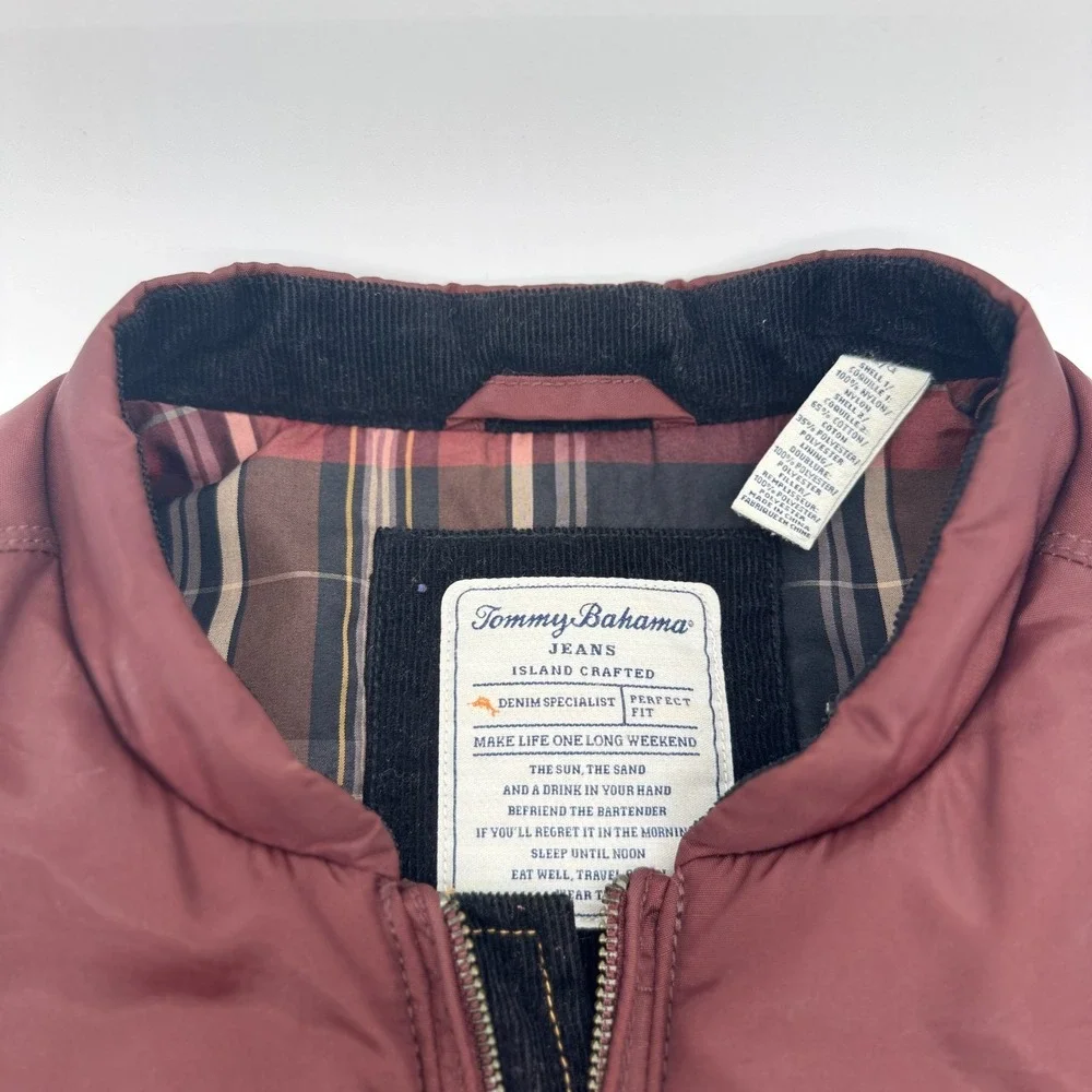 Tommy Bahama men's zip vest in charcoal gray and maroon